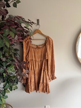 Baevely Rust Floral Long-Sleeve Tiered Mini Dress